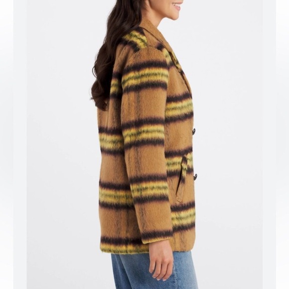 Vigoss Plaid Double Breasted Peacoat Lemon,‎ Brushed Polished Checks Preppy Fall - Picture 6 of 15